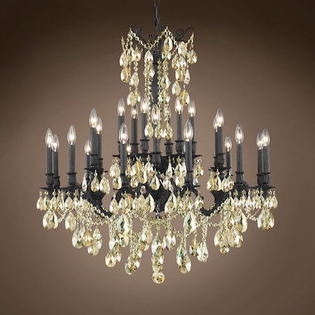 Traditional Versailles 24 Light 36" Crystal Chandelier, Dark Bronze Frame with Golden Teak European Tear Drop Crystals, Hanging Ceiling Light